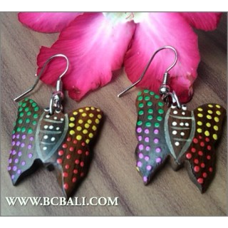 Wood Earrings Painting Carving Bali